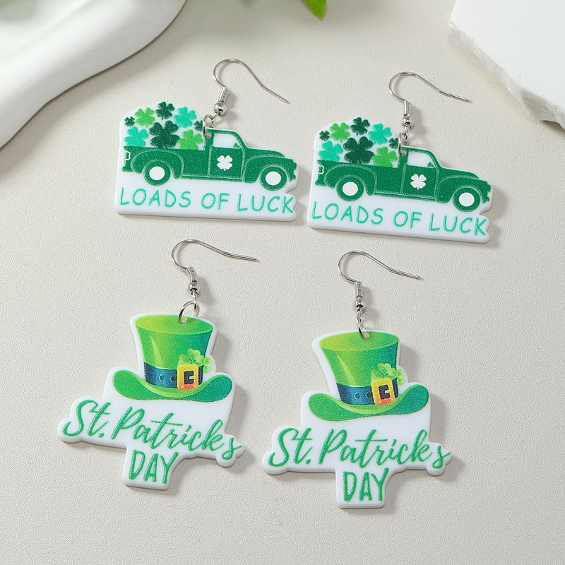 1 Pair Cute Simple Style Letter Hat Car Painted Arylic Drop Earrings