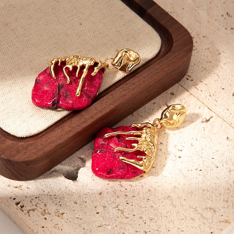 1 Pair Elegant Retro Geometric Plating Inlay Copper Natural Stone 14K Gold Plated Drop Earrings