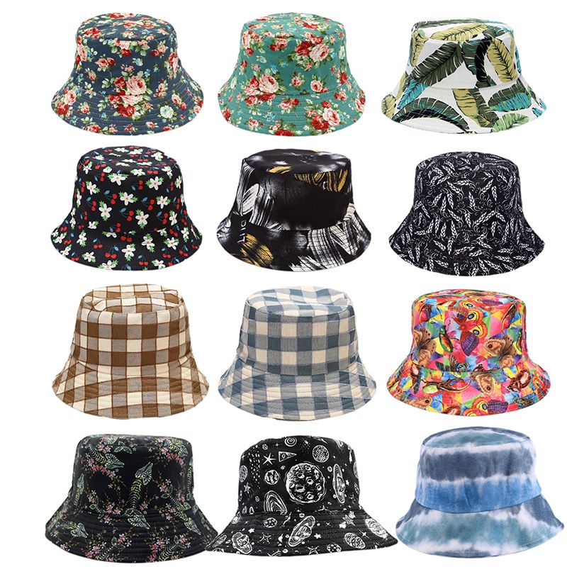 Women's Simple Style Color Block Printing Flat Eaves Bucket Hat