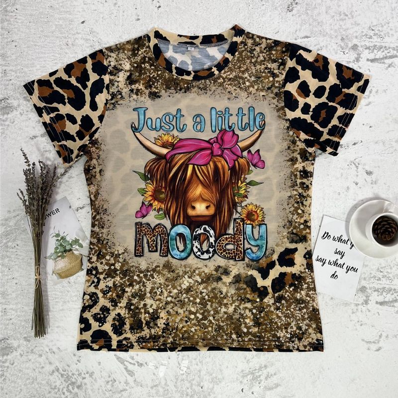 Frau T-shirt Kurzarm T-shirts Strassenmode Brief Leopard