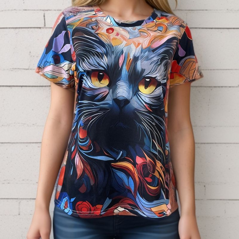 Women's T-shirt Short Sleeve T-shirts Casual Streetwear Cat