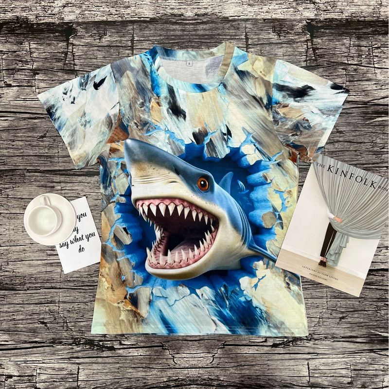 Women's T-shirt Short Sleeve T-shirts Casual Streetwear Shark