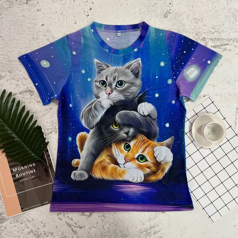 Frau T-shirt Kurzarm T-shirts Lässig Strassenmode Katze
