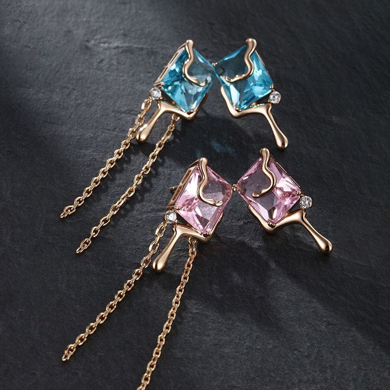 1 Pair Ig Style Glam Geometric Plating Inlay Alloy Copper Alloy Artificial Gemstones 18k Gold Plated Earrings