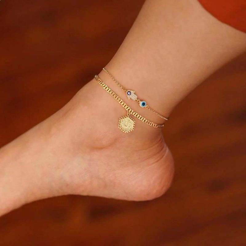 Vacation Hexagon Letter Devil's Eye Copper Layered Plating 14k Gold Plated Women's Anklet