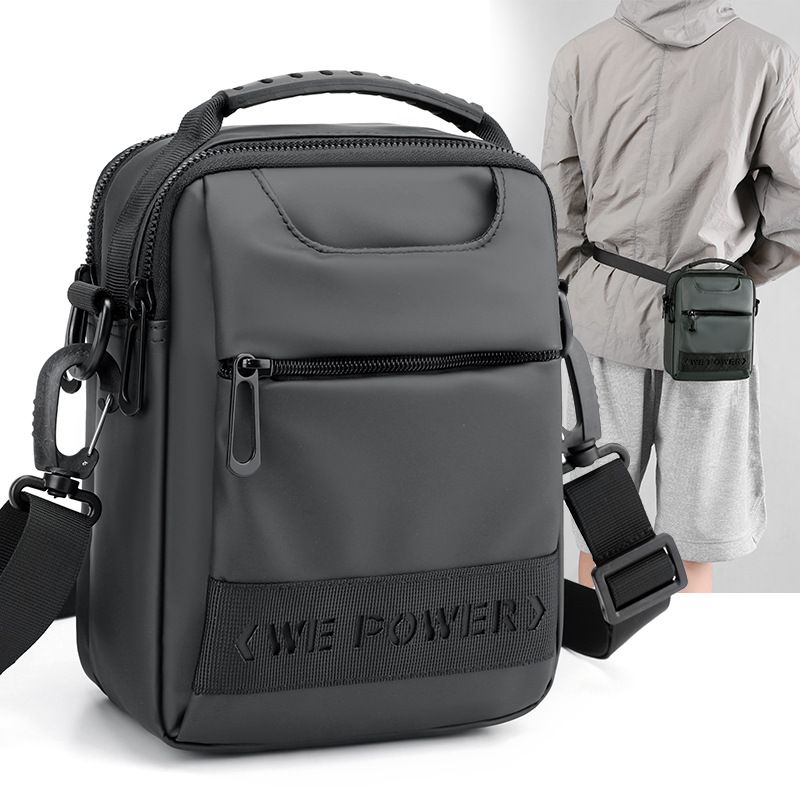 Men's Solid Color Pu Leather Zipper Crossbody Bag Laptop Backpack