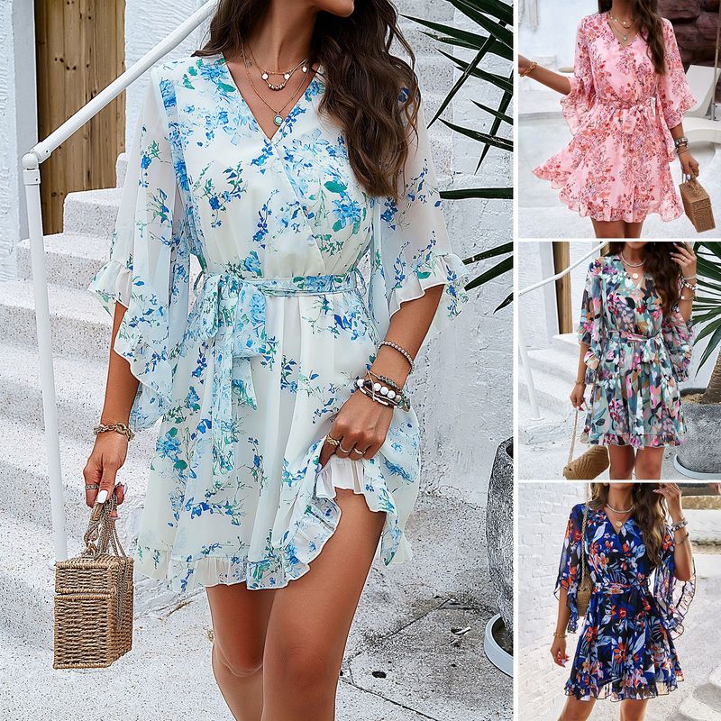 Women's Regular Dress Elegant V Neck Half Sleeve Printing Above Knee Daily