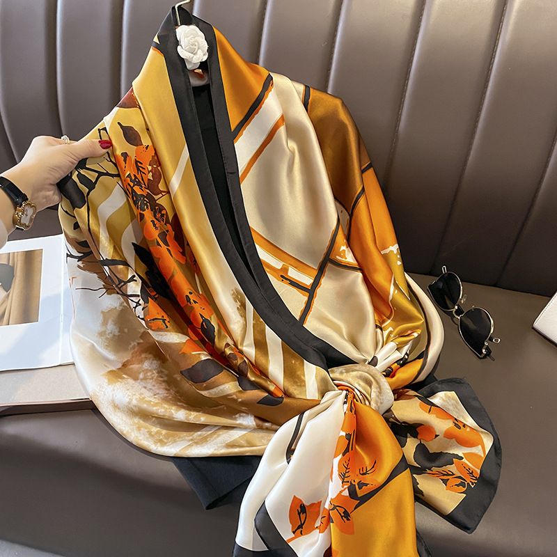 Women's Elegant Flower Polyester Silk Scarf