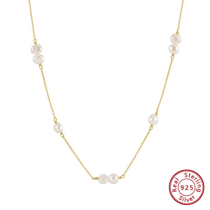 Einfacher Stil Geometrisch Sterling Silber Überzug Inlay Perle 14 Karat Vergoldet Halskette Mit Anhänger