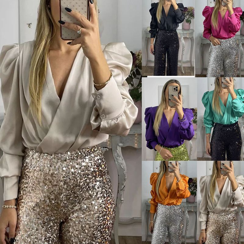 Mujeres Blusa Manga Larga Blusas Casual Estilo Clásico Color Sólido