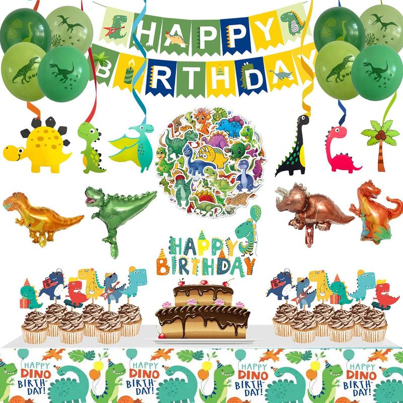 Cumpleaños Lindo Dibujos Animados Letra Dinosaurio Papel Fiesta Adornos Colgantes Bandera Globos
