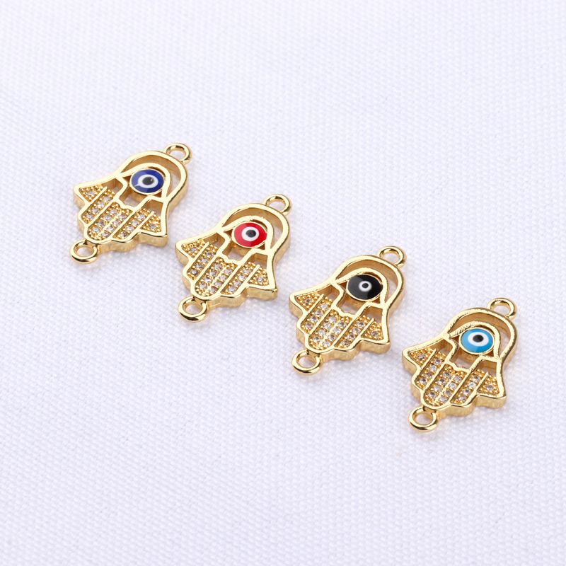 10 Pcs/package Simple Style Devil's Eye Palm Copper Plating Inlay Connector Jewelry Accessories