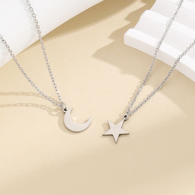 Simple Style Star Moon Stainless Steel Polishing Pendant Necklace