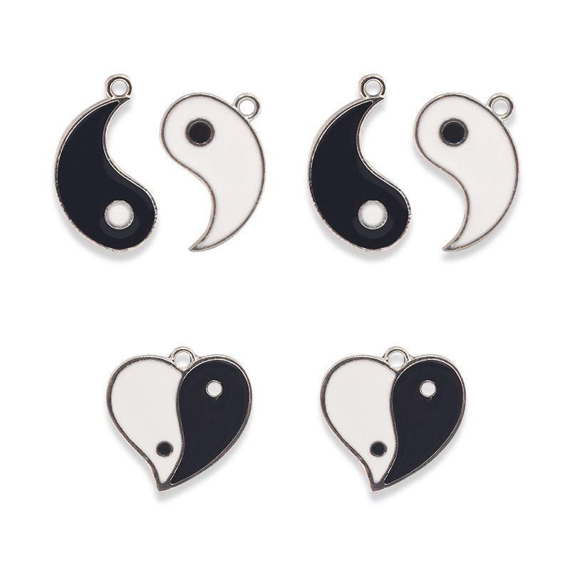 20 Pcs/package Simple Style Tai Chi Heart Shape Alloy Enamel Pendant Jewelry Accessories