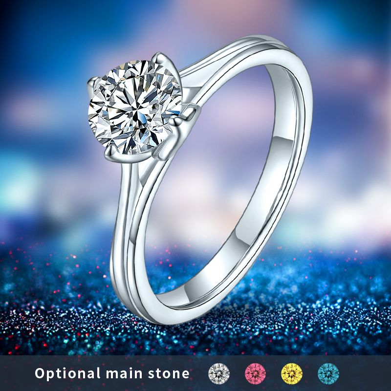 Shiny Round Sterling Silver Gra Plating Inlay Moissanite Rhodium Plated Silver Plated Rings
