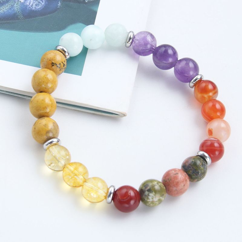 Simple Style Commute Round Stainless Steel Natural Stone Amethyst Beaded Bracelets