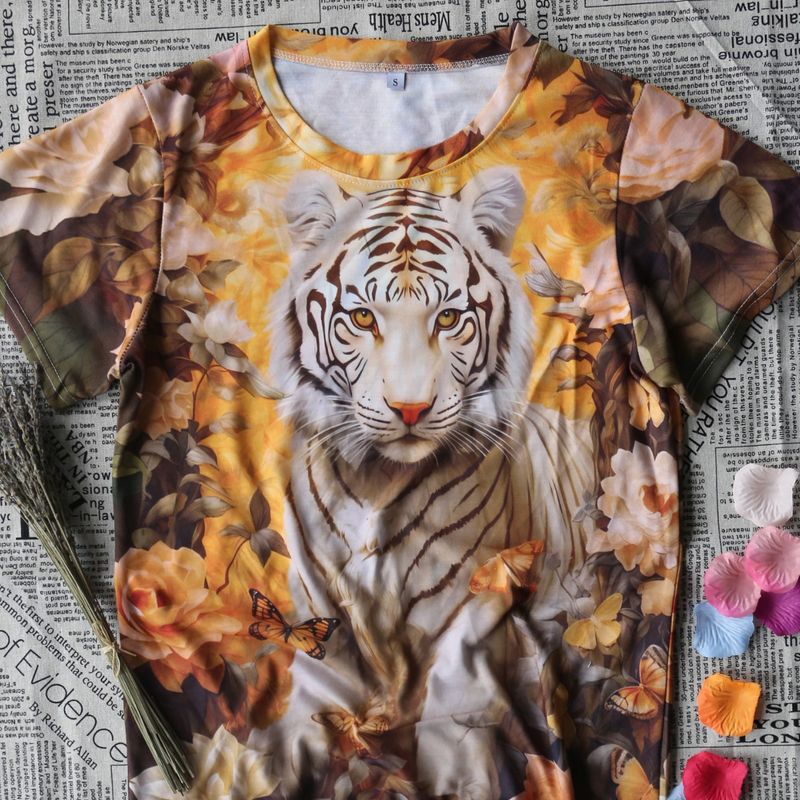 Frau T-shirt Kurzarm T-shirts Strassenmode Tiger