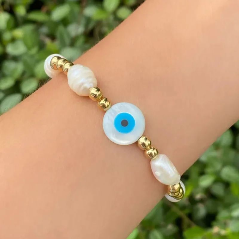 Ig Style Devil's Eye Eye Freshwater Pearl Copper Women's Bracelets