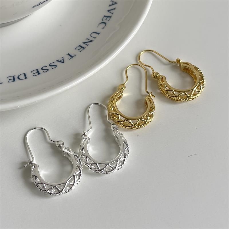 1 Paire Style Simple Couleur Unie Placage Le Cuivre Plaqué Argent Des Boucles D'Oreilles