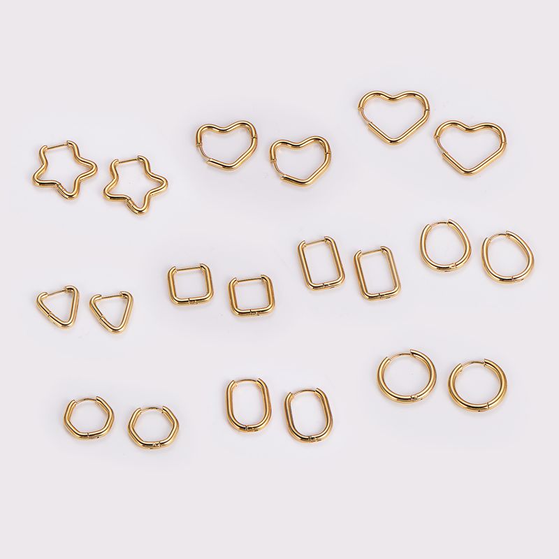 12 Pairs Simple Style Solid Color Asymmetrical Plating Stainless Steel 18K Gold Plated Hoop Earrings