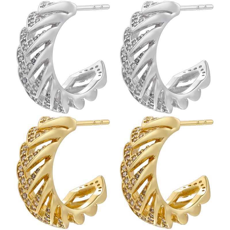 1 Pair Ig Style Casual Simple Style C Shape V Shape Plating Hollow Out Inlay Brass Zircon 18k Gold Plated Ear Studs