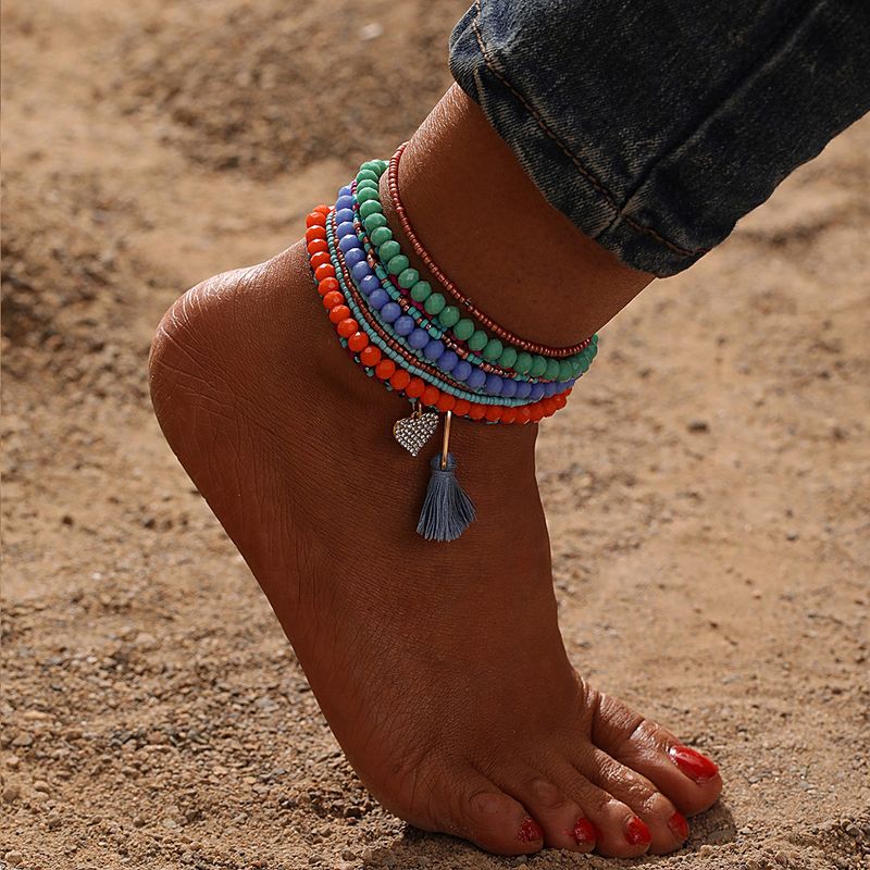 Beach Color Block Heart Shape Alloy Rhinestone Glass Women's Anklet