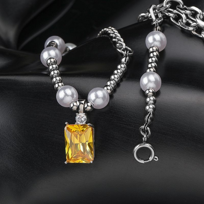 Simple Style Color Block Square 304 Stainless Steel Zircon Unisex Necklace