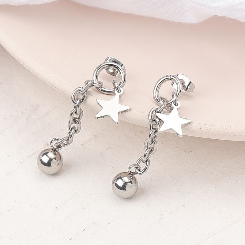 1 Pair Simple Style Star Ball Plating Chain 304 Stainless Steel Drop Earrings