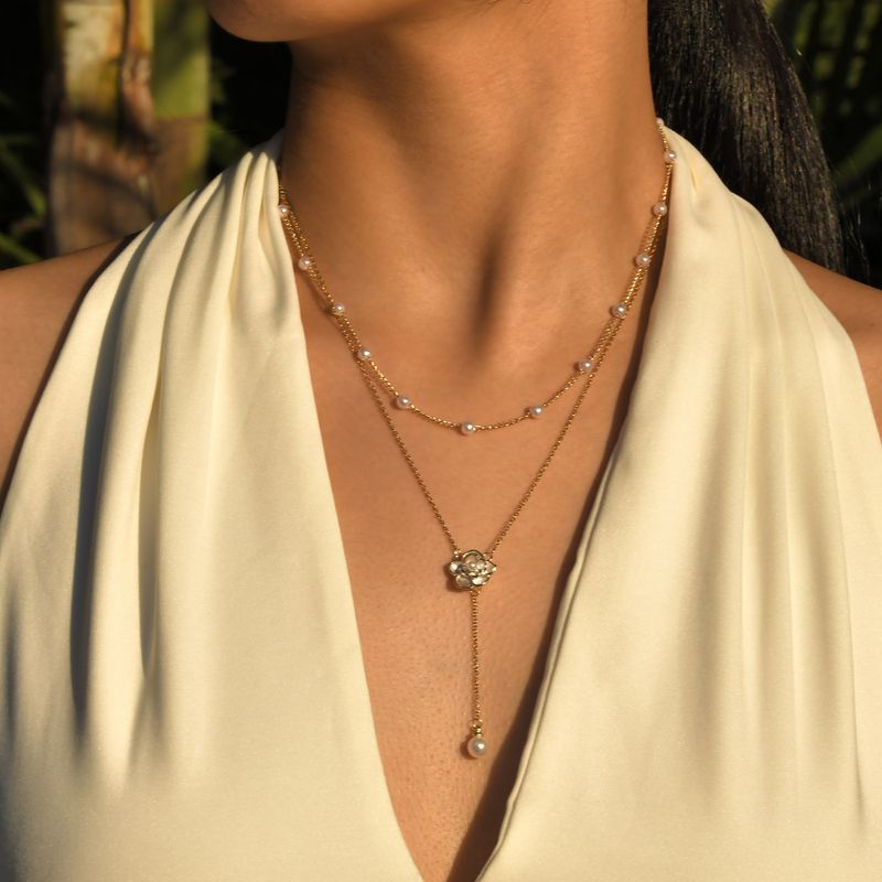Rostfreier Stahl IG-Stil Elegant Überzug Inlay Einfarbig Künstliche Perlen Doppellagige Halsketten
