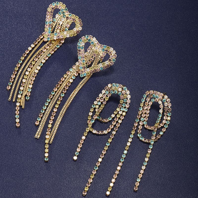 1 Pair Retro Geometric Tassel Heart Shape Plating Inlay Alloy Copper Alloy Artificial Gemstones 14k Gold Plated Drop Earrings