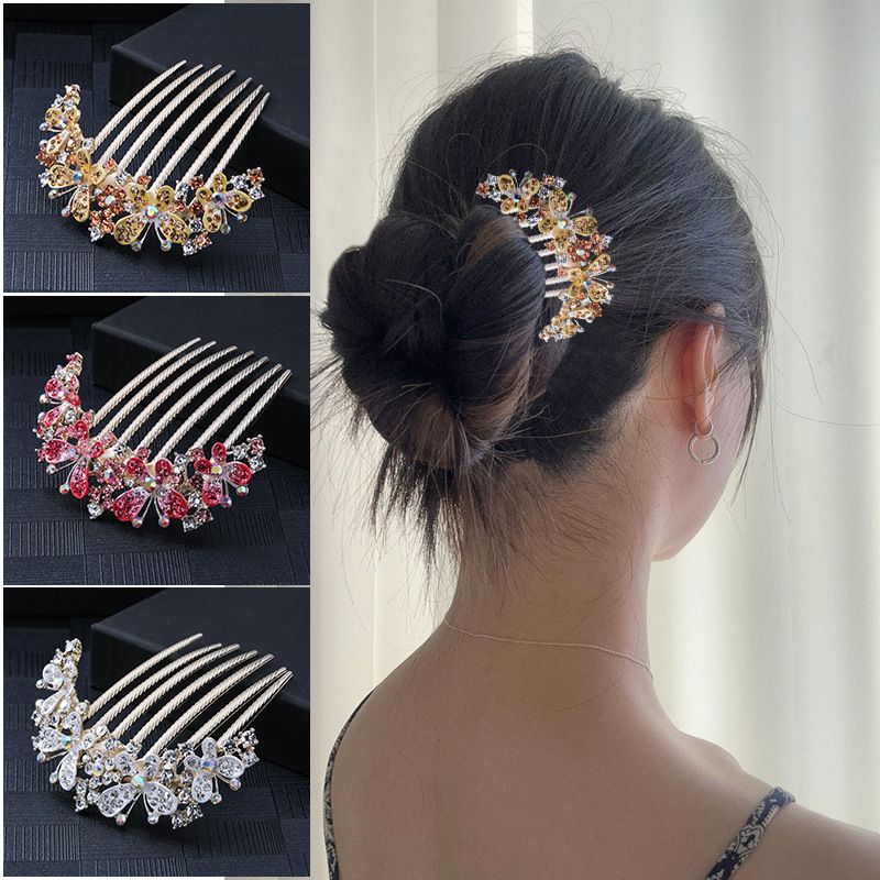 Women's Chinoiserie Flower Butterfly Alloy Plating Insert Comb