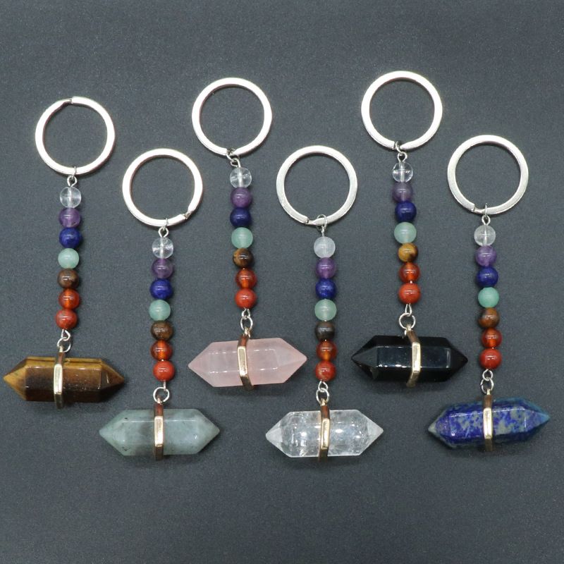 Simple Style Geometric Natural Stone Crystal Beaded Keychain