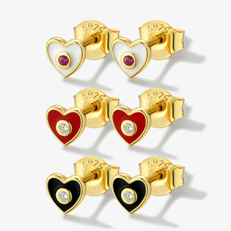 1 Pair Sweet Heart Shape Epoxy Plating Sterling Silver 18k Gold Plated Ear Studs