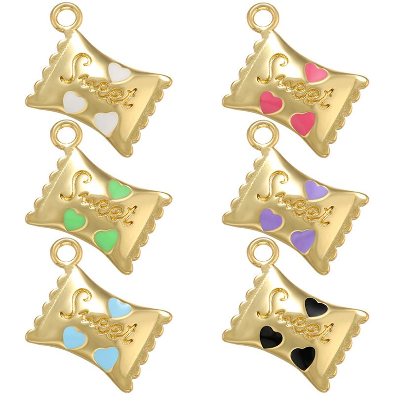 1 Piece Sweet Letter Heart Shape Candy Brass Enamel Pendant Jewelry Accessories