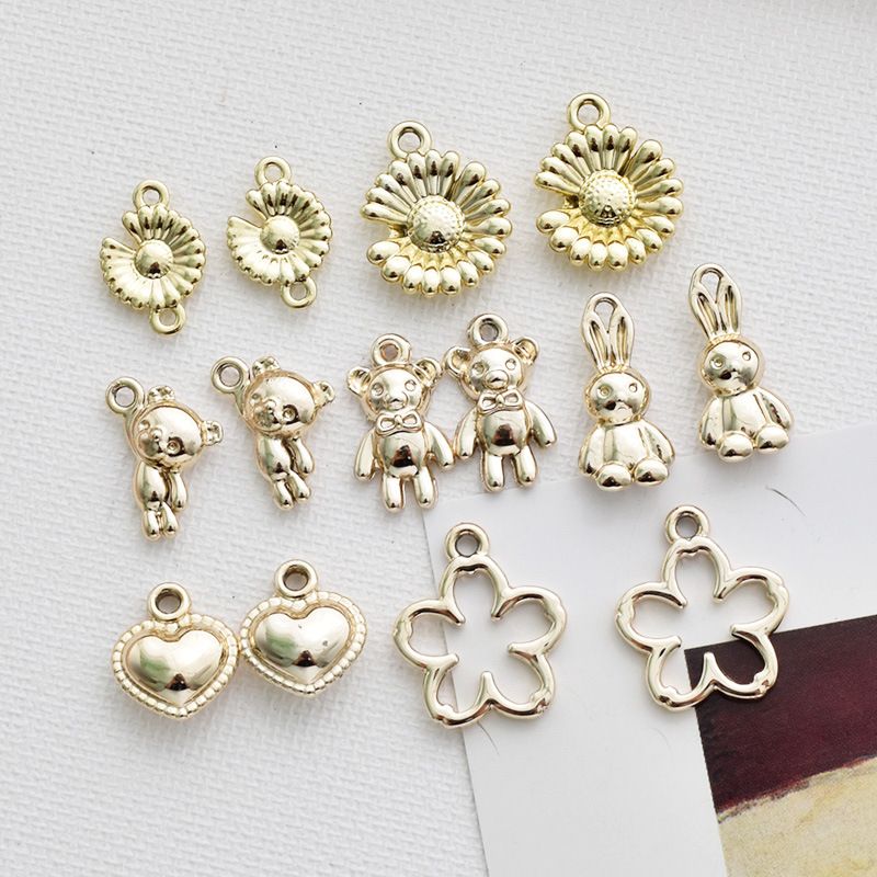 10 Pcs/package Cute Sweet Animal Heart Shape Flower Alloy Plating Pendant Jewelry Accessories