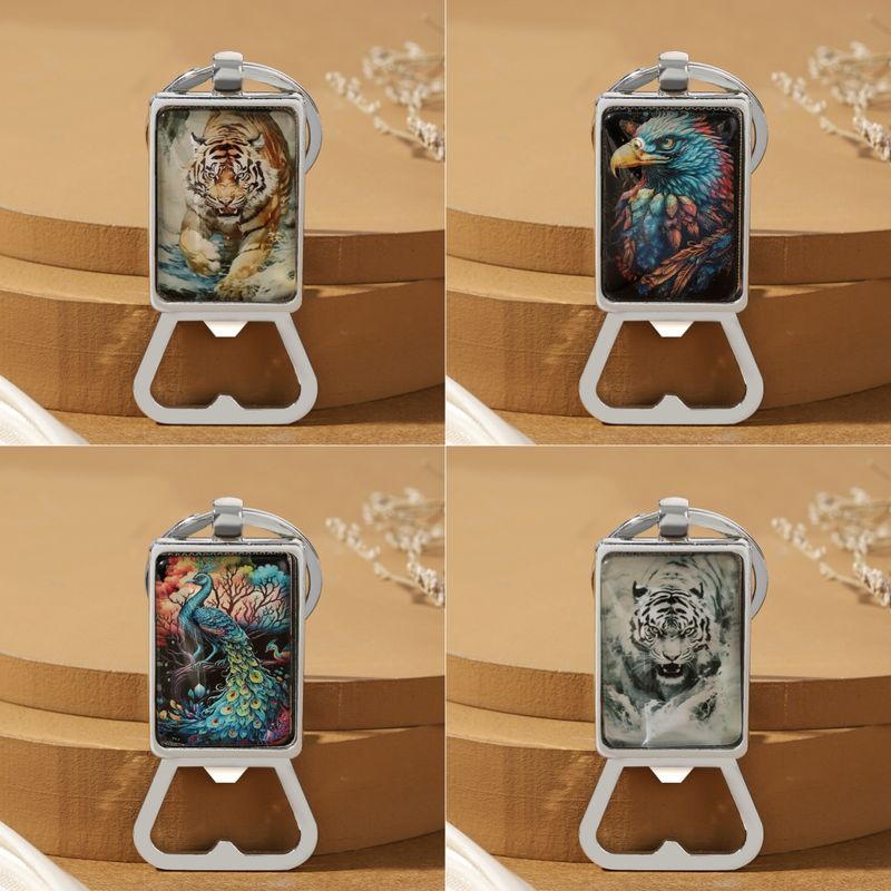 Sports Animal Peacock Alloy Glass Printing Plating Silver Plated Bag Pendant Can Openers Keychain