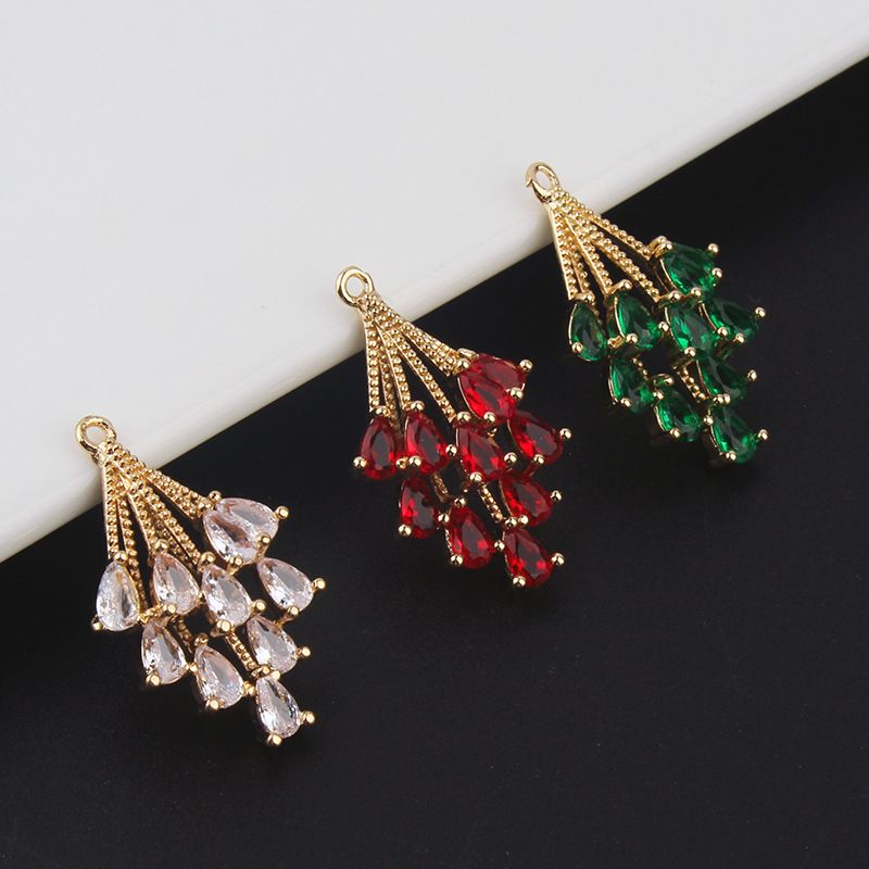 1 Piece Simple Style Shiny Water Droplets Bouquet Copper Inlay Pendant Jewelry Accessories