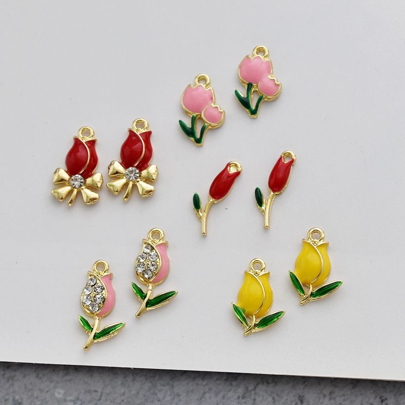 10 Pcs/package Sweet Flower Alloy Enamel Inlay Pendant Jewelry Accessories