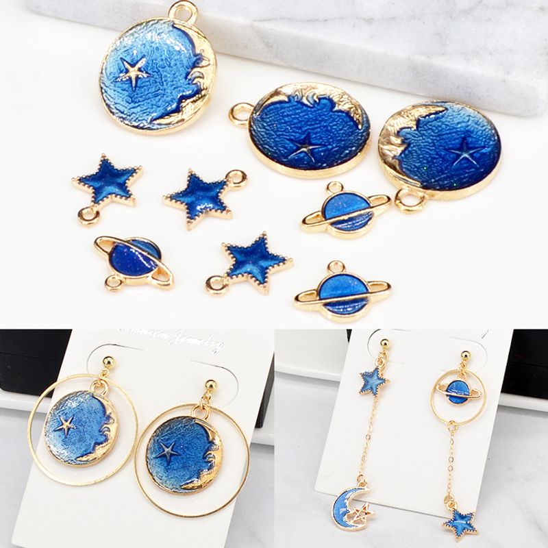 10 Pcs/package Simple Style Star Moon Alloy Enamel Plating Pendant Jewelry Accessories