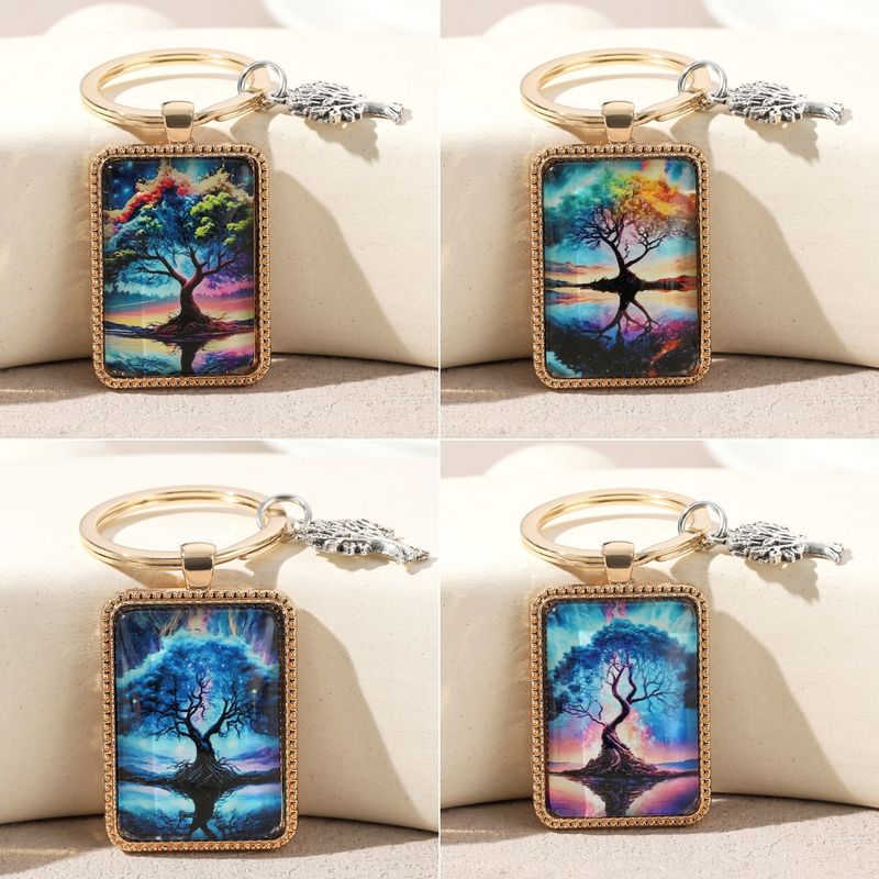 Cute Bridal Tree Life Tree Alloy Glass Printing Plating Gold Plated Bag Pendant Keychain