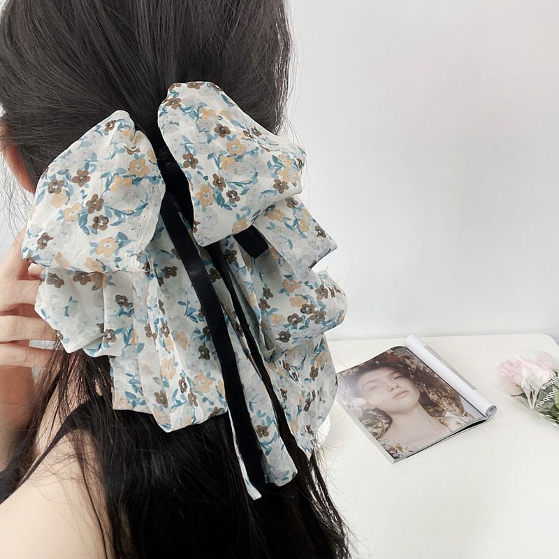 Women's Pastoral Bow Knot Cloth Floral Hair Clip