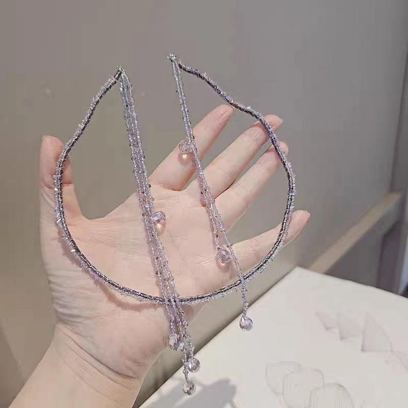 Women's Shiny Solid Color Artificial Crystal Beaded Tassel Hair Band