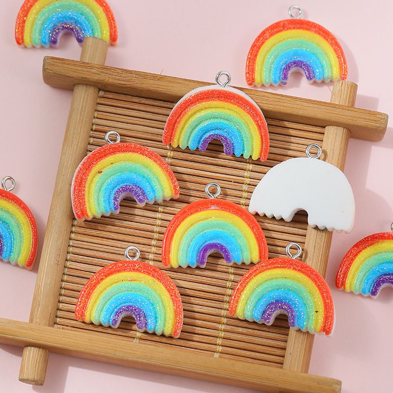 10 Pieces Simple Style Rainbow Alloy Resin Epoxy Pendant Jewelry Accessories