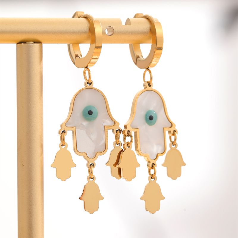 1 Pair Retro Eye Plating Inlay 304 Stainless Steel Resin Shell 18K Gold Plated Drop Earrings