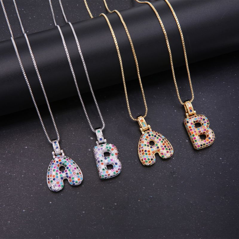 Novelty Letter Copper Plating Inlay Zircon 18k Gold Plated White Gold Plated Unisex Pendant Necklace
