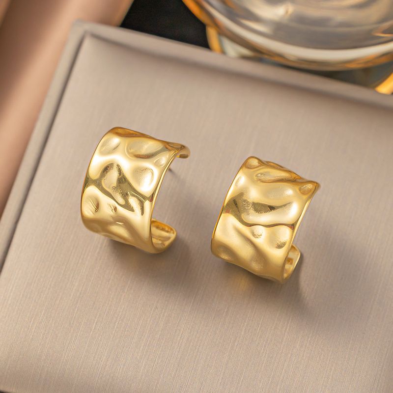 1 Pair Vintage Style C Shape Polishing Plating 304 Stainless Steel 18K Gold Plated Ear Studs