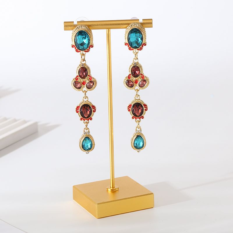 1 Pair Simple Style Shiny Oval Water Droplets Inlay Alloy Glass Gold Plated Drop Earrings