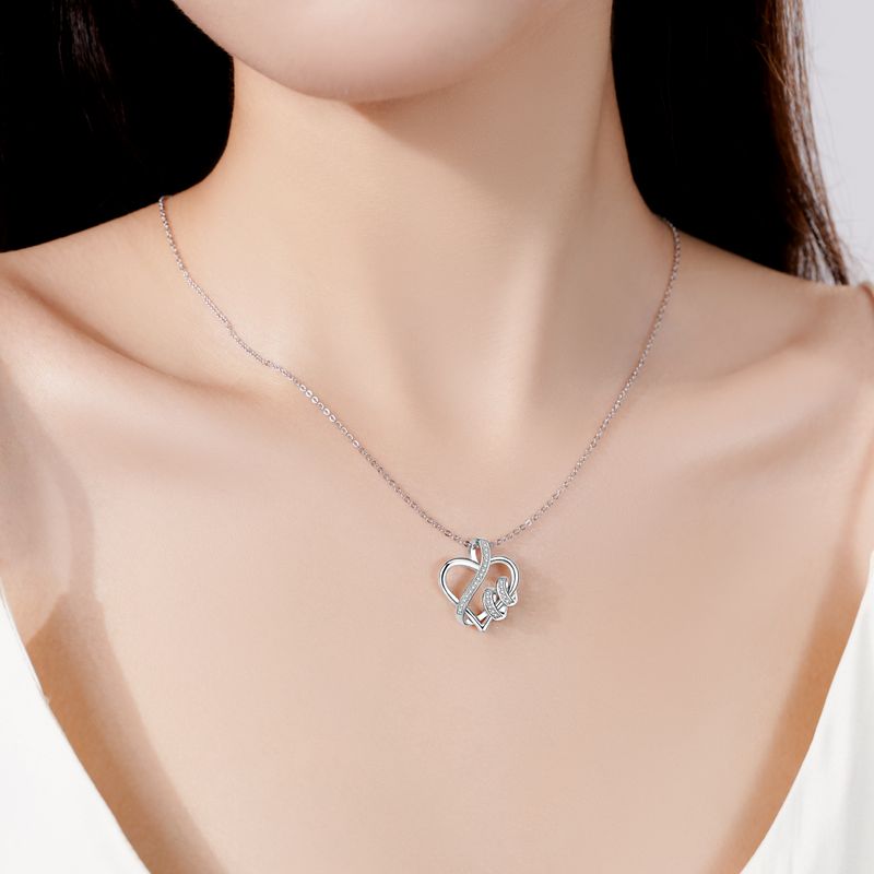 Sterling Silver Elegant Simple Style Heart Shape Inlay Zircon Pendant Necklace