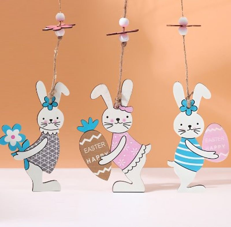 Cute Rabbit Carrot Flower Wood Pendant Artificial Decorations
