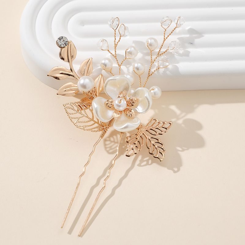 Femmes Élégant De Mariée Fleur Métal Placage Incruster Acrylique Perles Artificielles Épingle À Cheveux